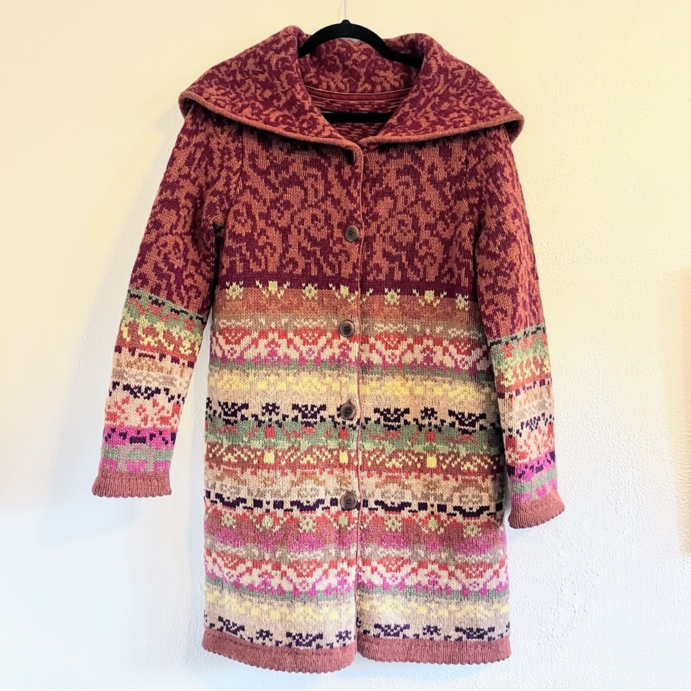Multicolor Knit Button-Up Coat tags removed. Lambswool.